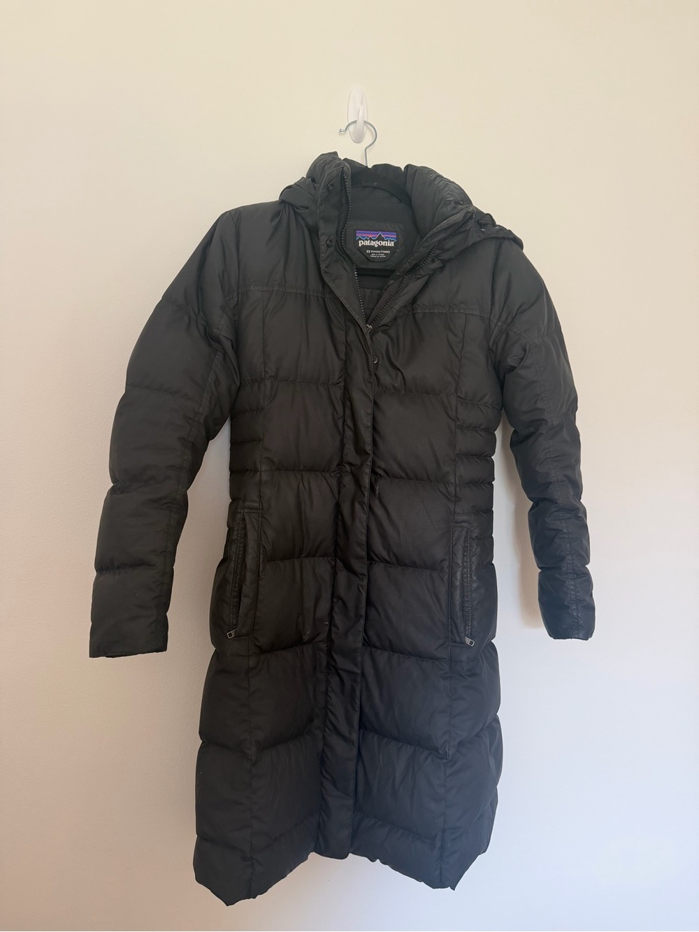 Patagonia Women's Black Long Quilted Down Coat with Hood